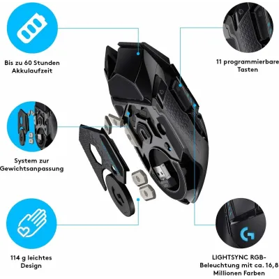 Logitech G502 Lightspeed RGB Ratón Gaming, Inalámbrico,11