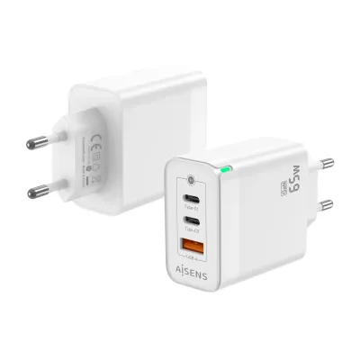 Aisens ASCH-65W3P007-W Cargador GaN de Pared 2x USB Tipo-C/ 1x Aisens ASCH-65W3P007-W Cargador GaN de Pared 2x USB Tipo-C/ 1x