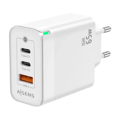 Aisens ASCH-65W3P007-W Cargador GaN de Pared 2x USB Tipo-C/ 1x Aisens ASCH-65W3P007-W Cargador GaN de Pared 2x USB Tipo-C/ 1x