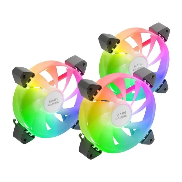 Mars Gaming MF-3A Kit 3x Ventiladores FDB 120mm ARGB Rainbow 360º sin Marco Doble Conector Negro