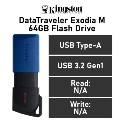 Kingston DataTraveler Exodia M 64GB USB 3.2 Gen1 Negro/Azul Kingston DataTraveler Exodia M 64GB USB 3.2 Gen1 Negro/Azul