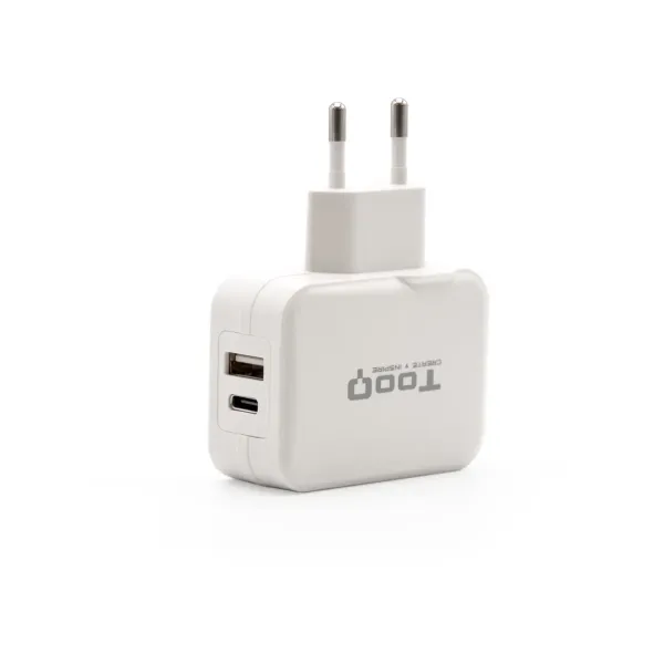 TooQ Cargador de Pared USB + USB-C 27W Blanco 