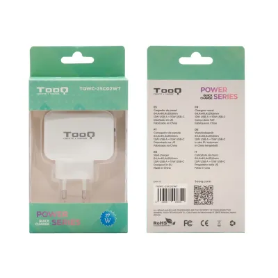 TooQ Cargador de Pared USB + USB-C 27W Blanco