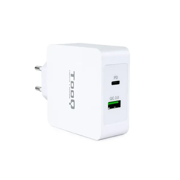 TooQ Cargador de Pared USB-C/USB 3.0 Carga Rápida Blanco 