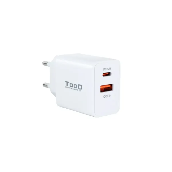 Cargador de Pared TooQ TQWC-2SC04WT/ 1xUSB Tipo-C/ 1xUSB/ 20W