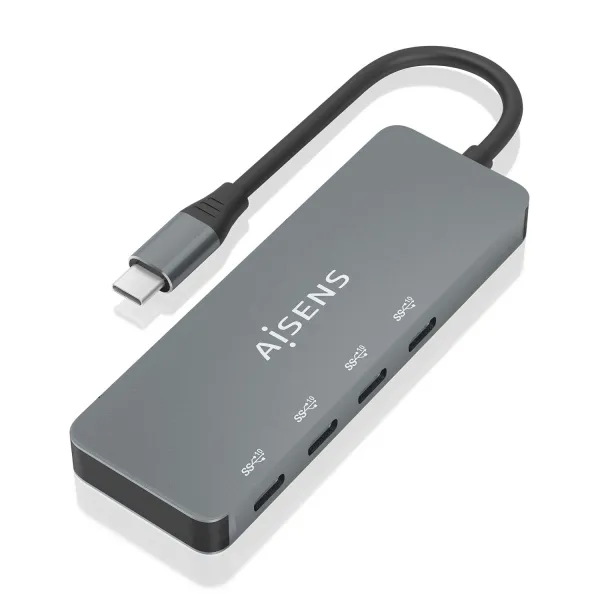 Aisens HUB USB 3.2 Gen2 10G USB-C + 4x USB-C/H 15cm Gris