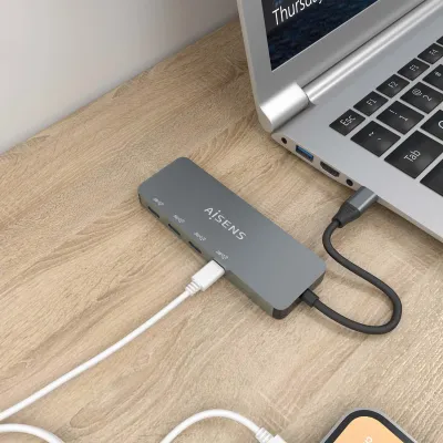 Aisens HUB USB 3.2 Gen2 10G USB-C + 4x USB-C/H 15cm Gris