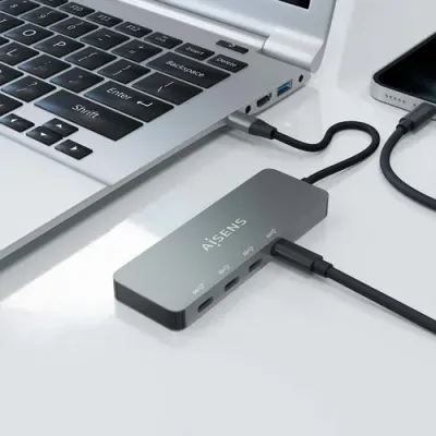 Aisens HUB USB 3.2 Gen2 10G USB-C + 4x USB-C/H 15cm Gris