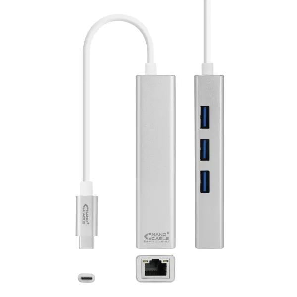 Nanocable Conversor USB-C a Ethernet Gigabit + 3x USB 3.0 15cm