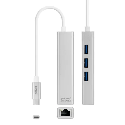 Nanocable Conversor USB-C a Ethernet Gigabit + 3x USB 3.0 15cm