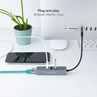 Nanocable Hub USB 3.0 a Ethernet Gigabit +3x USB 3.0 Aluminio