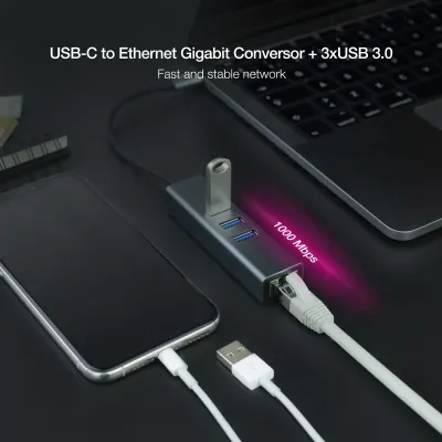 Nanocable Hub USB-C a Ethernet Gigabit + 3x USB 3.0 Aluminio Nanocable Hub USB-C a Ethernet Gigabit + 3x USB 3.0 Aluminio