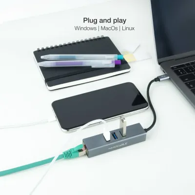 Nanocable Hub USB-C a Ethernet Gigabit + 3x USB 3.0 Aluminio Nanocable Hub USB-C a Ethernet Gigabit + 3x USB 3.0 Aluminio