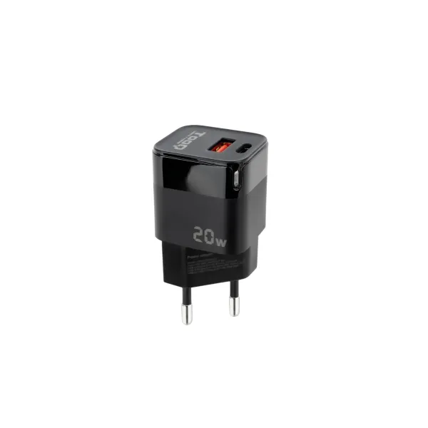 TooQ TQWC-QCPD20 Cargador de Pared USB-C/PD + USB-A/QC 20W Negro 