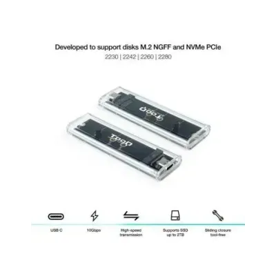 TooQ Caja Externa RGB para SSD M.2 NGFF/NVMe Transparente