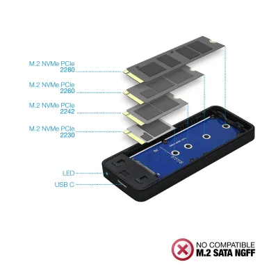 TooQ TQE-2280B Caja Externa para SSD M.2 NVMe PCIe a USB-C 3.1 TooQ TQE-2280B Caja Externa para SSD M.2 NVMe PCIe a USB-C 3.1