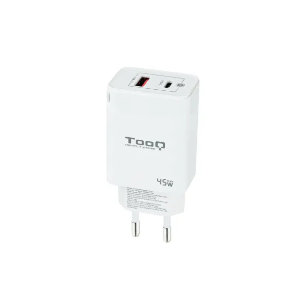 TooQ TQWC-GANQCPD45WT Cargador de Pared Dual USB-C/USB 2.0 45W Blanco 
