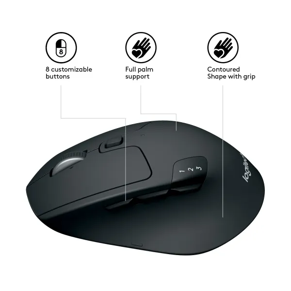 Logitech M720 Triathlon Ratón Inalámbrico Negro 1000DPI