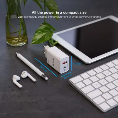 TooQ TQWC-GANQCPD45WT Cargador de Pared Dual USB-C/USB 2.0 45W