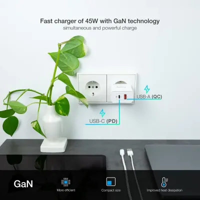 TooQ TQWC-GANQCPD45WT Cargador de Pared Dual USB-C/USB 2.0 45W