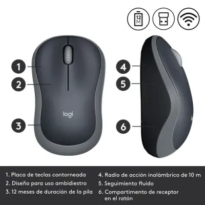 Logitech M185 Ratón Inalámbrico con Mini Receptor USB, Batería