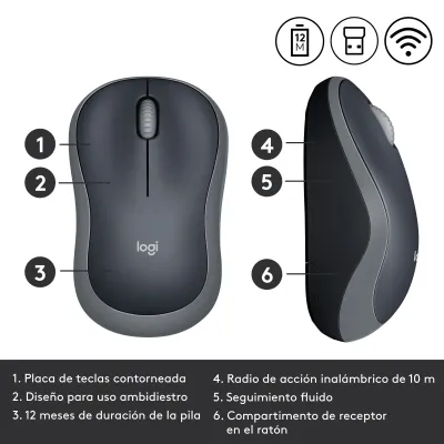 Logitech M185 Ratón Inalámbrico con Mini Receptor USB, Batería