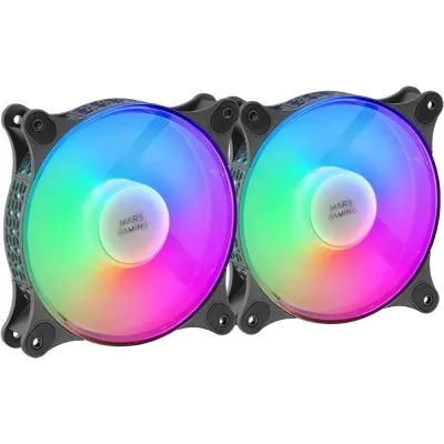 Mars Gaming MFDUO Kit 2 Ventiladores FRGB Rainbow 120mm Negros