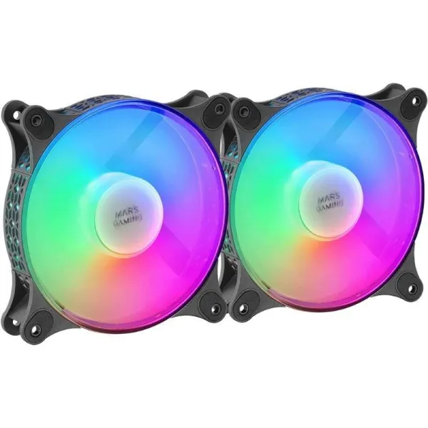 Mars Gaming MFDUO Kit 2 Ventiladores FRGB Rainbow 120mm Negros