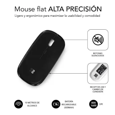 Subblim Dual Flat Ratón Óptico Inalámbrico 1600DPI Negro