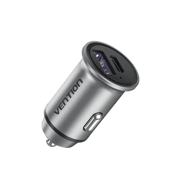 Vention FFBH0 Cargador de Coche 1xUSB-C + 1xUSB-A 20W Aleación de Aluminio Gris 