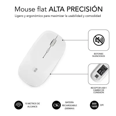 Subblim Dual Flat Ratón Óptico Inalámbrico 1600DPI Blanco