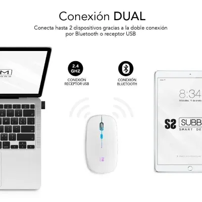 Subblim LED Dual Flat Mouse Ratón Óptico Inalámbrico RGB