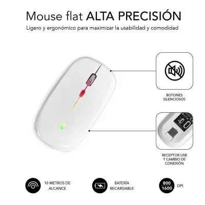 Subblim LED Dual Flat Mouse Ratón Óptico Inalámbrico RGB