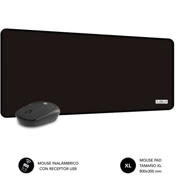 Subblim Harmony Pack Ratón Inalámbrico + Alfombrilla Gaming XL Negra