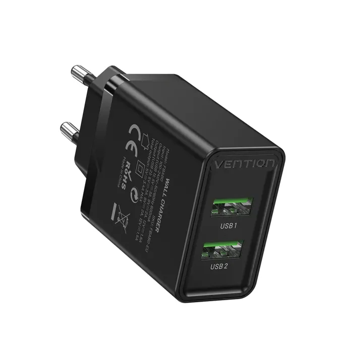 Vention FBAB0-EU Cargador de Pared 2xUSB 18W Negro