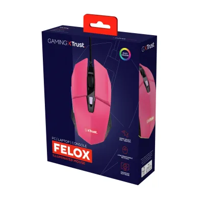Trust GXT 109 Felox Ratón Gaming Iluminado USB 6400 DPI Rosa