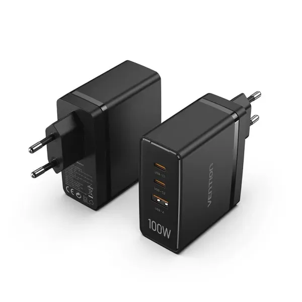 Vention FEGB0-EU Cargador GaN de Pared 2xUSB-C 1xUSB 100W Negro 