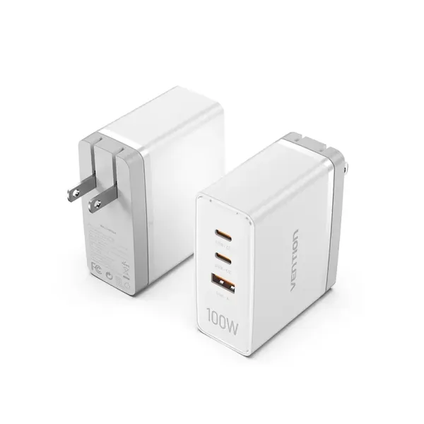 Vention FEGW0-EU Cargador GaN de Pared 2xUSB-C 1xUSB 100W Blanco 