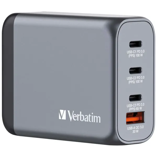 Verbatim GNC-100 Cargador GaN 100W Carga Rápida Gris 