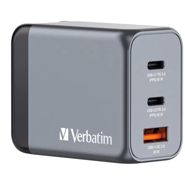 Verbatim GNC-65 Cargador GaN 65W Carga Rápida Gris 