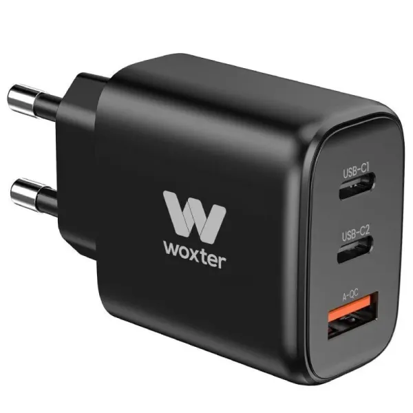 Woxter Cargador Carga Rápida 2 Tomas USB-C + USB A 65W 