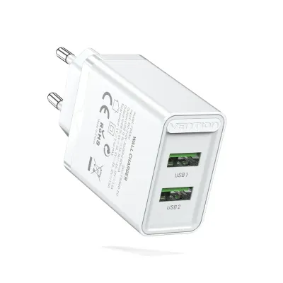Cargador de Pared Vention FBAW0-EU/ 2xUSB/ 18W/ Blanco