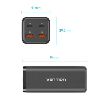 Vention FBSBG-EU Cargador USB-C GaN Ultrarrápido 4 Puertos