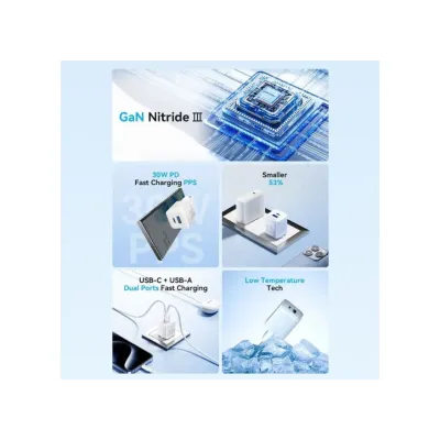 Cargador Gan de Pared Vention FEQP0-EU/ 1xUSB Tipo-C/ 1xUSB/ 30W Cargador Gan de Pared Vention FEQP0-EU/ 1xUSB Tipo-C/ 1xUSB/ 30W