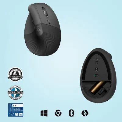 Logitech Lift Ratón Inalámbrico Vertical para Diestros 4000 DPI Logitech Lift Ratón Inalámbrico Vertical para Diestros 4000 DPI