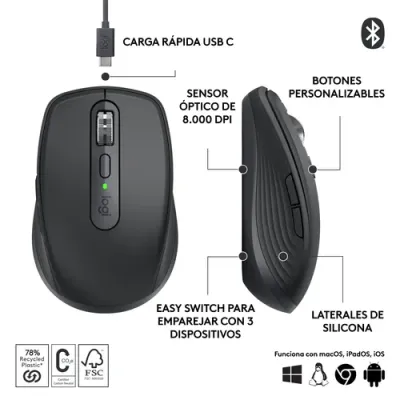 Logitech MX Anywhere 3S Ratón Inalámbrico Bluetooth Compacto Logitech MX Anywhere 3S Ratón Inalámbrico Bluetooth Compacto