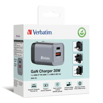 Verbatim GNC-35 Cargador GaN 35W Carga Rápida Gris