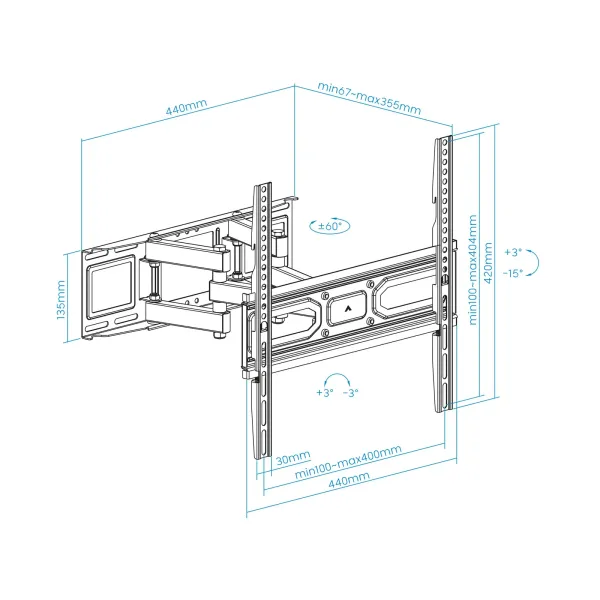 TooQ LP7846TN-B Soporte de Pared Giratorio/Inclinable para TV 32"- 70" VESA 400x400 Máx 40Kg 