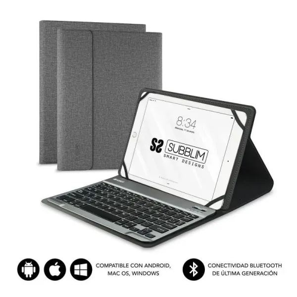 Subblim Keytab Pro Bluetooth Funda con Teclado Gris para Tablets 9.6"/10.8"