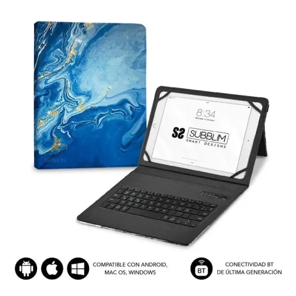 Subblim Keytab Pro Funda con Teclado Bluetooth Mármol Azul para Tablet hasta 9-11"